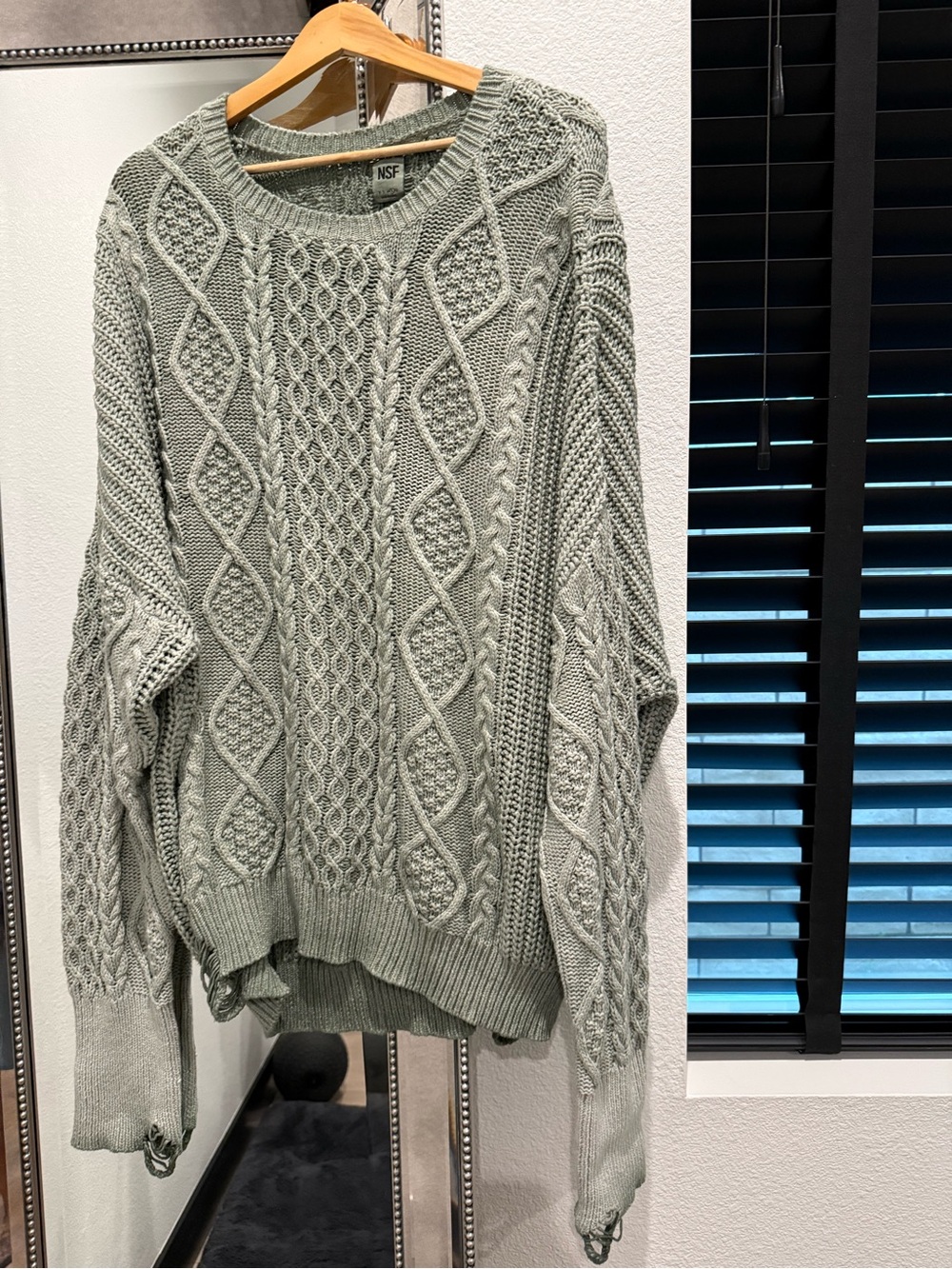 NSF Sage Green Cable Knit Crewneck Sweater